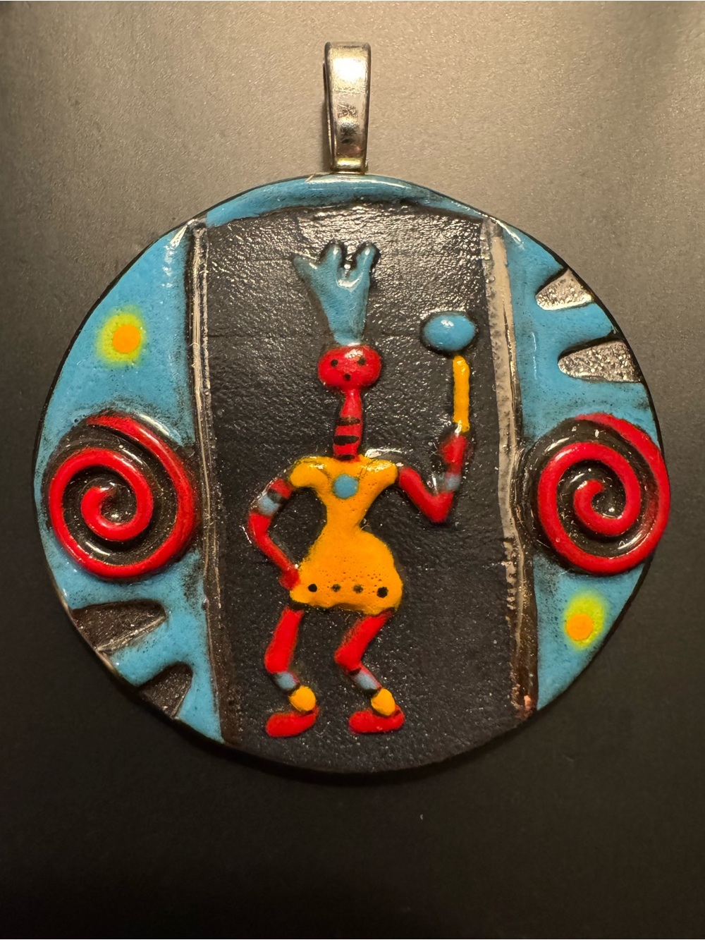 Signed Artisan Ceramic Pendant Modern Folk Art Dancing Woman